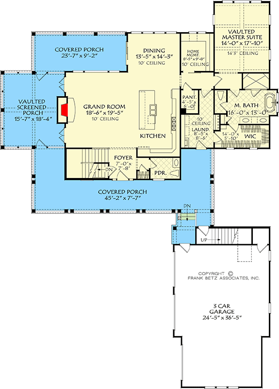 Plan 710390BTZ: Classic Country Farmhouse with Wraparound Porch and Bonus Space Above Garage - Floor Plan - Main Level - Country, Southern, Traditional