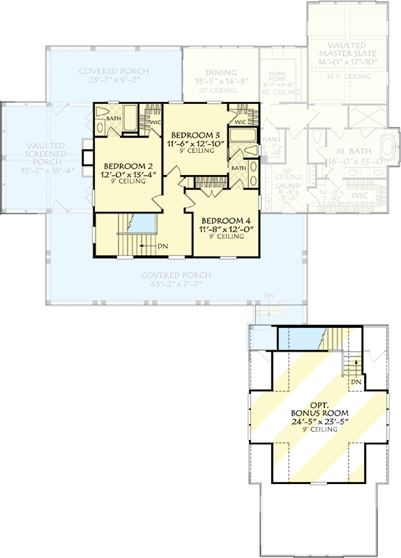 Plan 710390BTZ: Classic Country Farmhouse with Wraparound Porch and Bonus Space Above Garage - Floor Plan - 2nd Floor - Country, Southern, Traditional