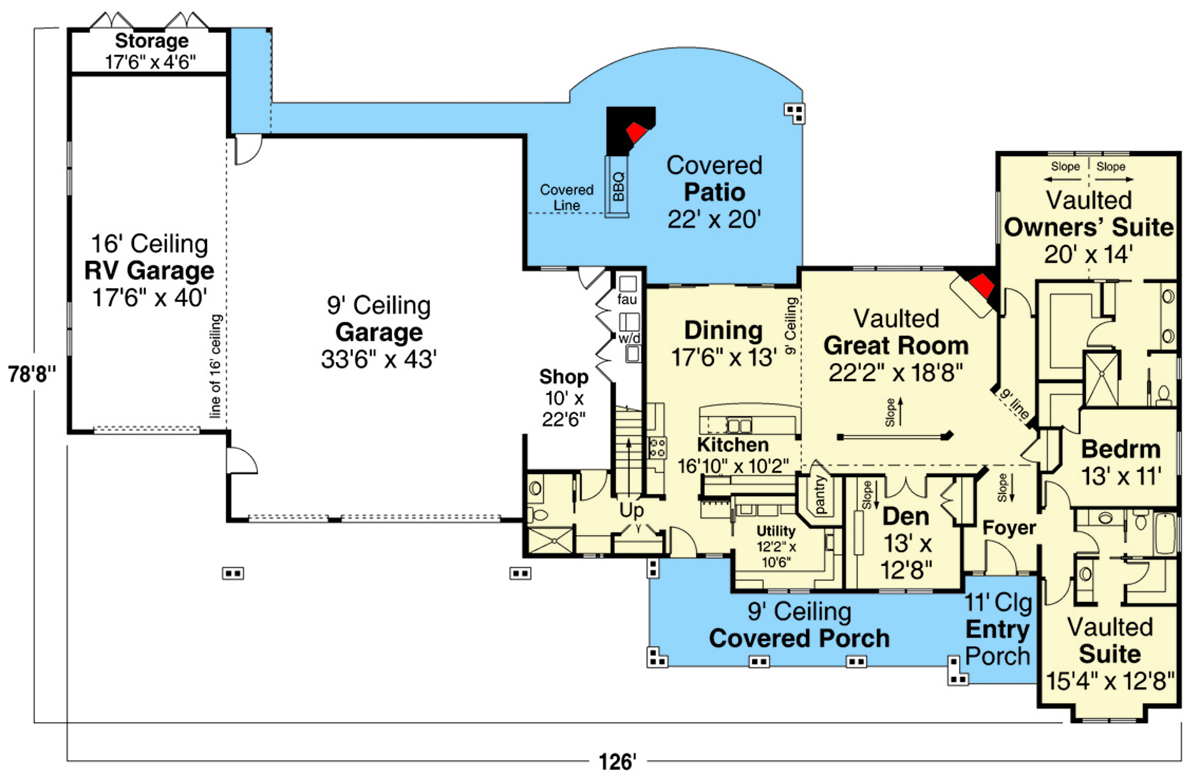Plan 720045DA: 3-Bed Craftsman Ranch House Plan with RV-Garage Bay - 2792 Sq Ft - Floor Plan - Main Level - Craftsman, Ranch, Traditional