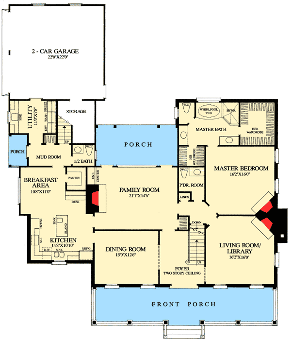 Plan 32541WP: Big Country Kitchen - Floor Plan - Main Level - Country, Southern