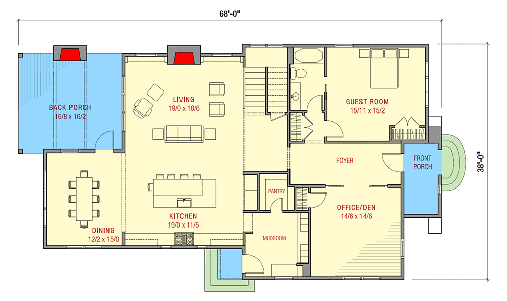 Plan 50194PH: Tudor-style Cottage with Guest Suite and Home Office - Floor Plan - Main Level - Cottage, European, Tudor