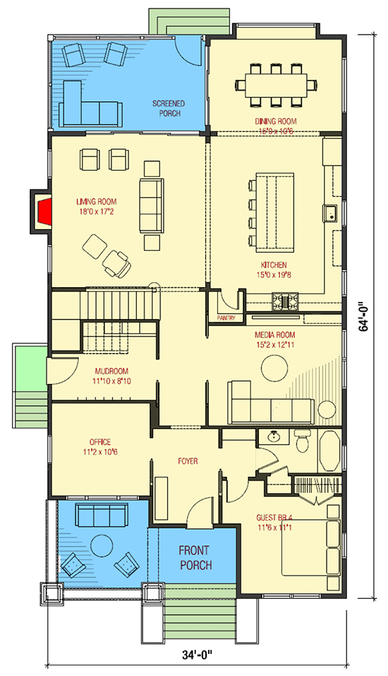 Plan 50196PH: Timeless Bungalow Plan with Screened Porch and Home Office - Floor Plan - Main Level - Bungalow, Country, Craftsman, Traditional