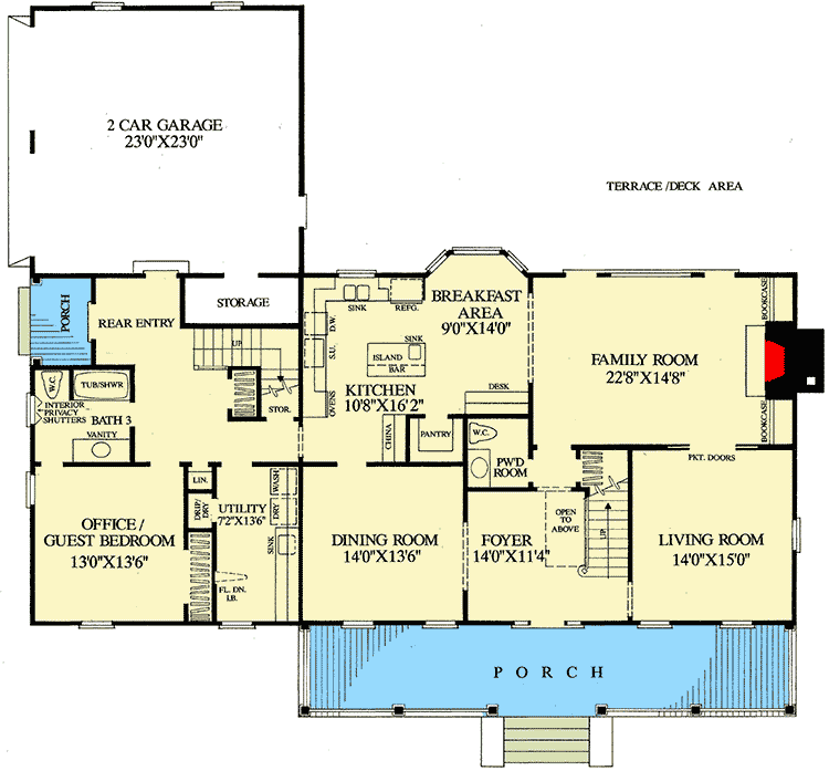 Plan 32555WP: Southern Belle - Floor Plan - Main Level - Southern, Southern Traditional