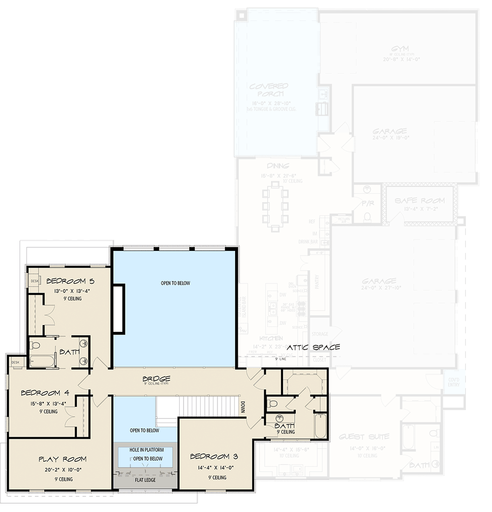 Plan 70810SND: Contemporary Country Home Plan with Main-floor Master Suite and Gym - Floor Plan - 2nd Floor - Contemporary, Modern Farmhouse, New American, Transitional