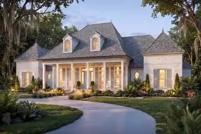 Louisiana-Style House Plan with Home Office and a Vaulted Outdoor Living Room - 3585 Sq Ft