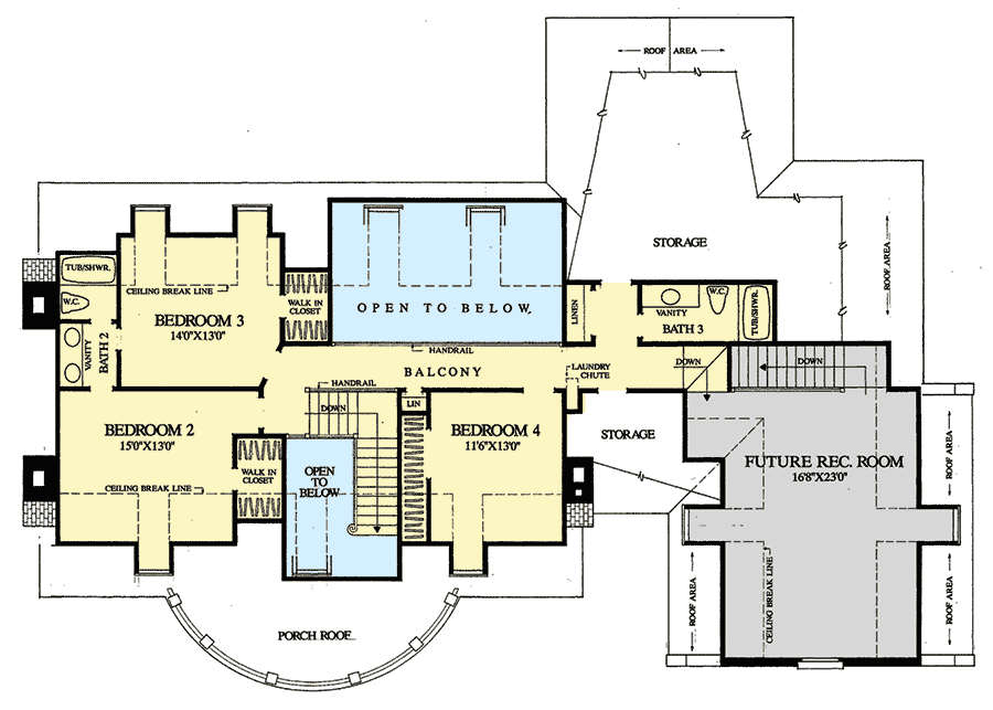 Plan 32558WP: Stunning Front Portico - Floor Plan - Second Level - Southern, Traditional