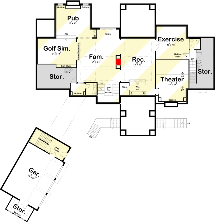 Plan 62389DJ: Modern Mountain House Plan with Angled 3-Car Garage - Floor Plan - Optional Lower Level Layout ($ Paid Option) - Craftsman, Mountain, New American, Northwest, Rustic