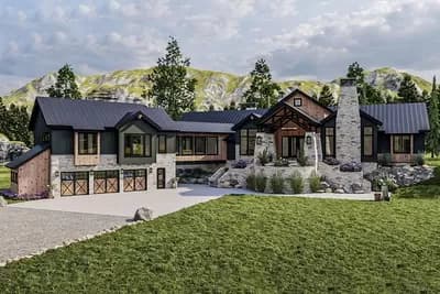 Modern Mountain House Plan with Angled 3-Car Garage