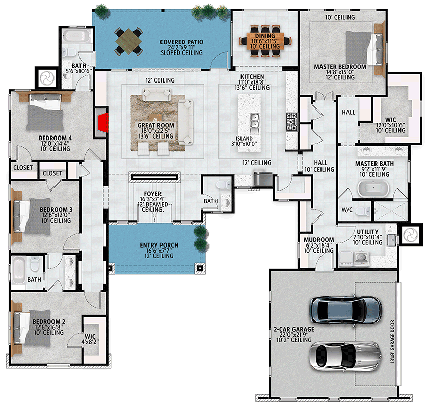Plan 430070LY: Contemporary Prairie Home Plan with Open-concept Living Space - Floor Plan - Main Level - Contemporary, Hill Country, New American, Prairie, Ranch, Transitional