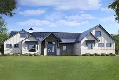 One-level Modern Hill Country House Plan with Split Bedrooms and Large Covered Porch