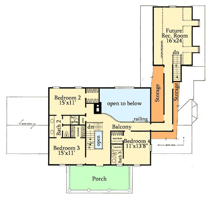 Plan 32562WP: Colonial Home Plan with 2-Story Family Room - 3471 Sq Ft - Floor Plan - 2nd Floor - Colonial, Southern, Traditional