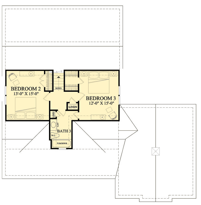 Plan 32565WP: Cottage With Porches Front and Back - Floor Plan - 2nd Floor - Cottage, Country