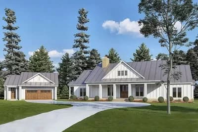 One-Story New American House Plan with Detached 2-Car Garage with Workshop - 2191 Sq Ft