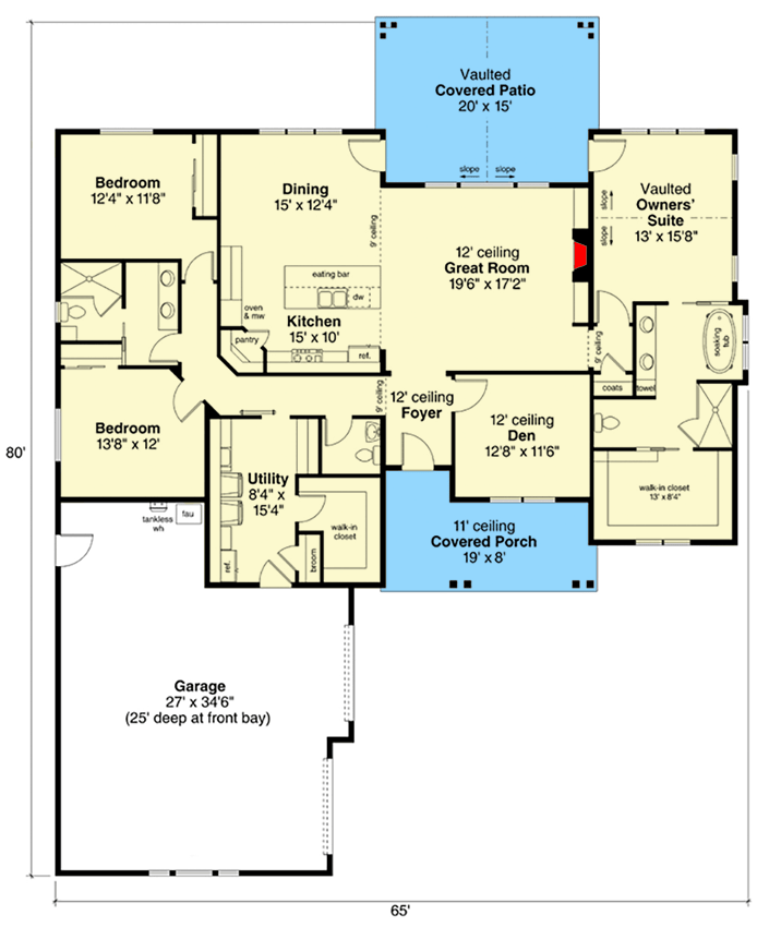 Plan 720046DA: Modern Craftsman House Plan with Vaulted Covered Patio and Work-From-Home Space - Floor Plan - Main Level - Country, Craftsman, Northwest, Traditional