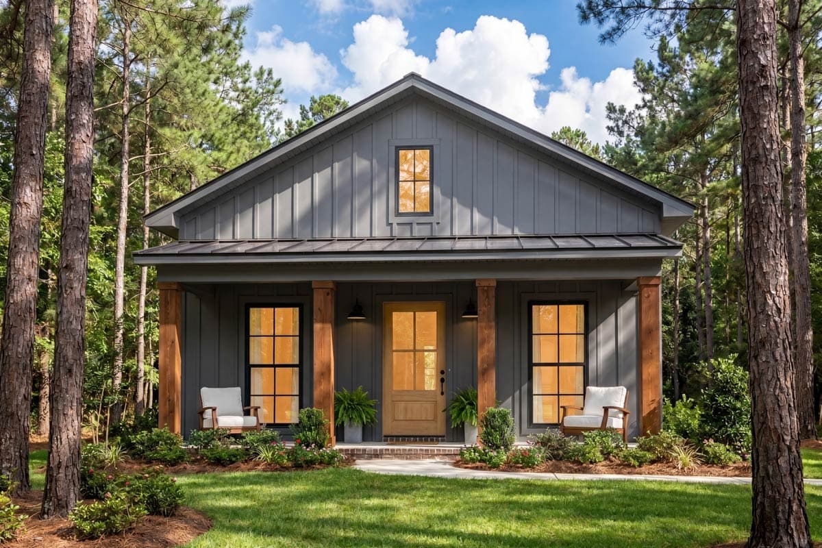 Plan 51866HZ: One Bed and Bath Farmhouse-style Cabin - 732 Sq Ft - Image #3 - Cottage, Country, Farmhouse, Vacation
