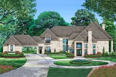 Two-story European Home Plan with Game Room and Home Gym