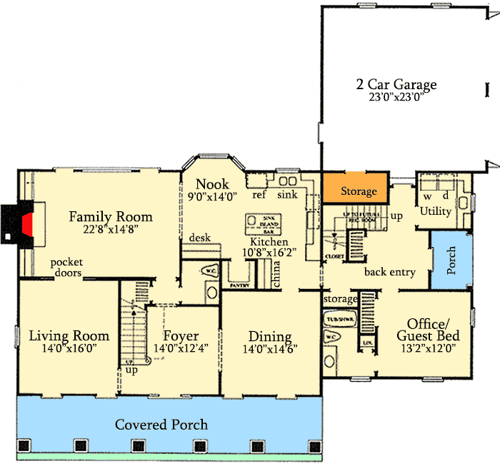 Plan 32569WP: Southern House Plan with Delightful Stacked Porches - Floor Plan - Main Level - New Orleans, Southern, Southern Traditional