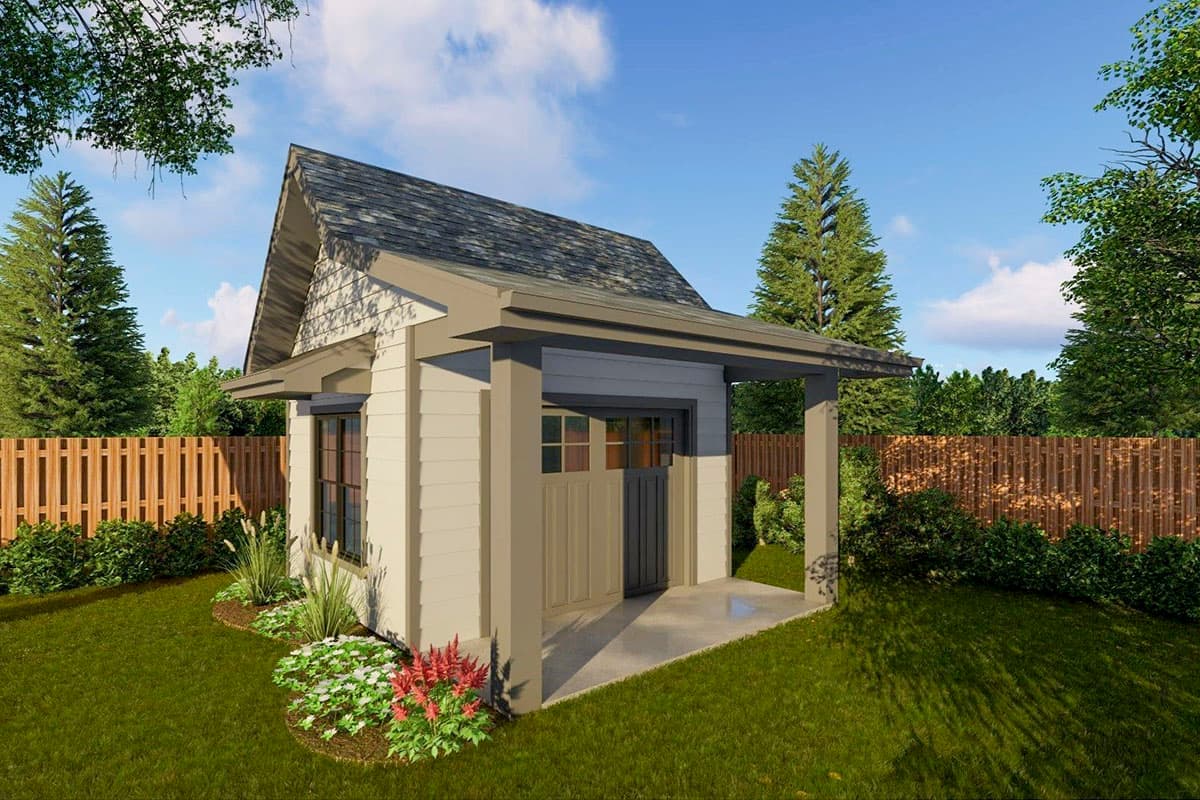 Plan 623001DJ: Country Shed with a Covered Patio in Front - Image #4 - Cottage, Country