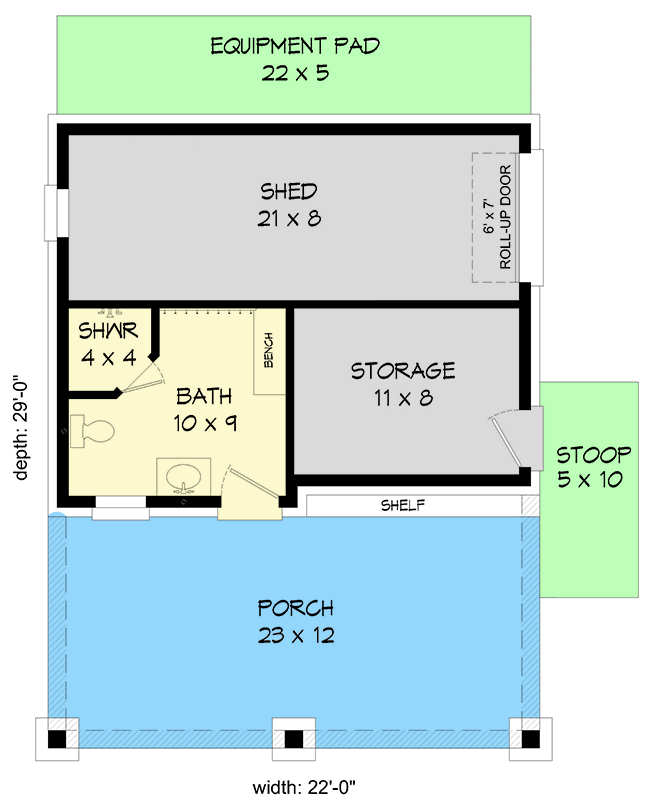 Plan 68773VR: Poolhouse with a Hip Roof and Lots of Storage - Floor Plan - Main Level