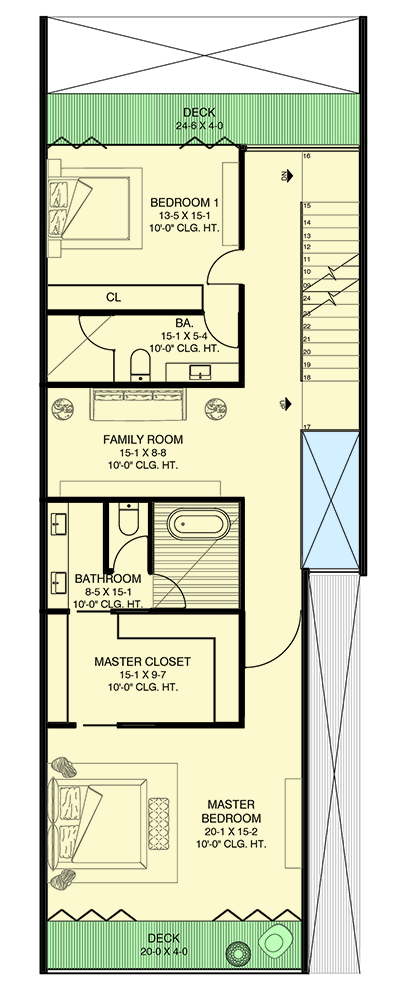 Plan 311025RMZ: Exclusive Tipple Level 3-Bed Modern Home Plan with Rooftop Garden - Floor Plan - 2nd Floor - Contemporary, Mid Century Modern, Modern, Northwest, Scandinavian, Traditional