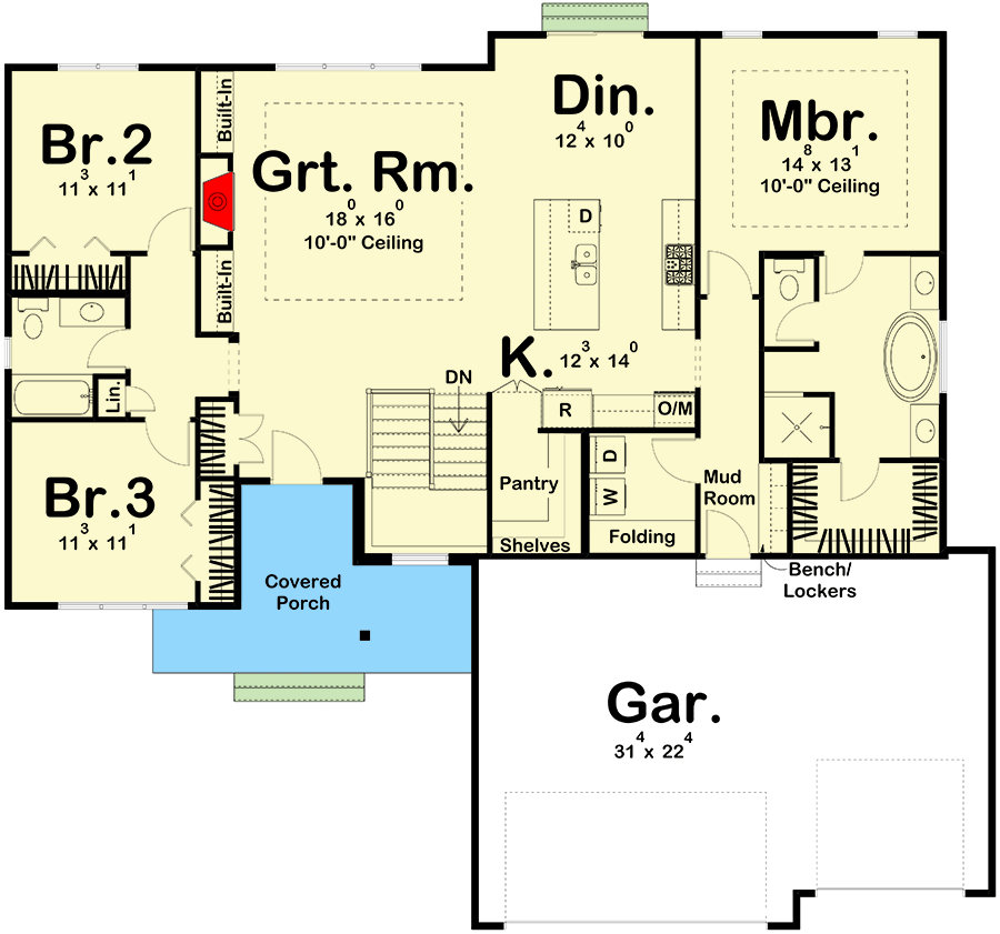 Plan 623014DJ: 3-Bed Contemporary House Plan with Open-Concept Living Space - 1824 Sq Ft - Floor Plan - Main Level - Contemporary, Mid Century Modern, Modern, Northwest