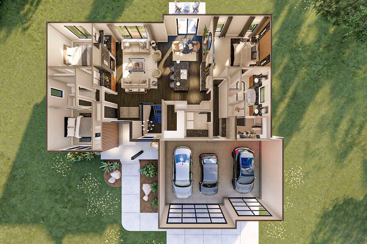 Plan 623014DJ: 3-Bed Contemporary House Plan with Open-Concept Living Space - 1824 Sq Ft - Image #11 - Contemporary, Mid Century Modern, Modern, Northwest