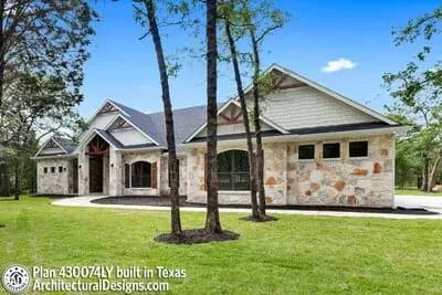 3-Bed New American Craftsman Plan with Split Bedrooms and Home Office