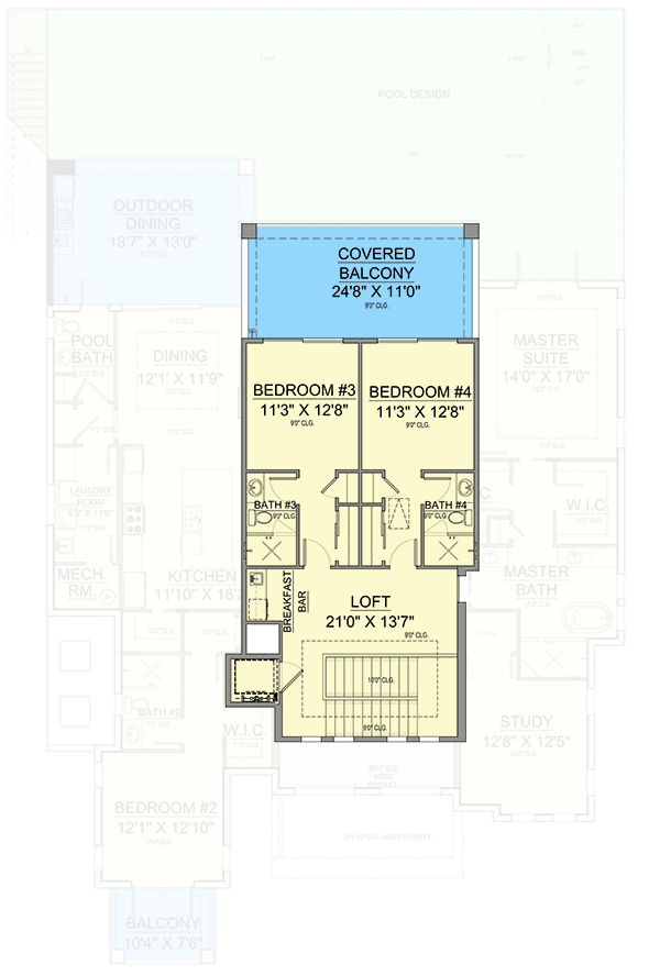 Plan 65686BS: Southern Coastal Home Plan with Pool Concept and Elevator - Floor Plan - 2nd Floor - European, Florida-Style, Mediterranean, Southern