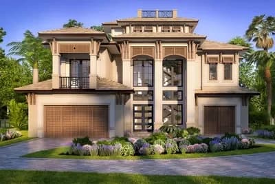 Southern Coastal Home Plan with Pool Concept and Elevator
