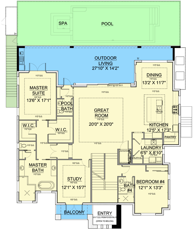 Plan 65687BS: Mediterranean-style Southern Home Plan with Ample Storage and Indoor Outdoor Living - Floor Plan - Main Level - Coastal, European, Florida-Style, Mediterranean, Southern, Transitional