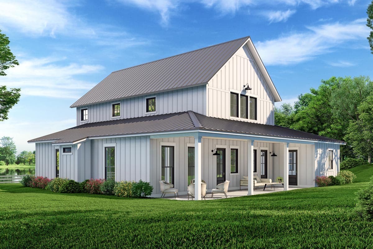 Plan 51867HZ: Rustic Farmhouse with Two-Story Great Room and Loft - 2992 Sq Ft - Image #5 - Barndominium, Country, Farmhouse, Modern Farmhouse, New American, Rustic, Traditional