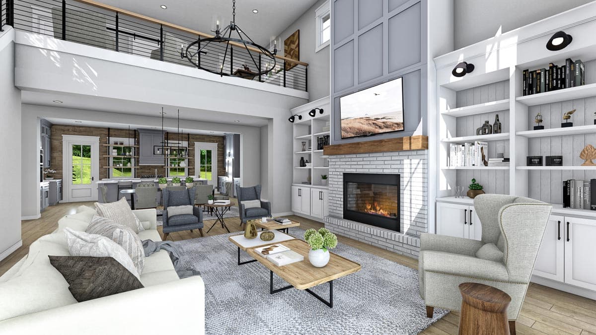 Plan 51867HZ: Rustic Farmhouse with Two-Story Great Room and Loft - 2992 Sq Ft - Image #6 - Barndominium, Country, Farmhouse, Modern Farmhouse, New American, Rustic, Traditional