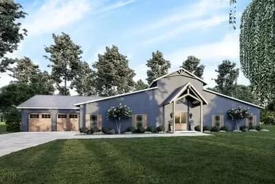 Barndominium House Plan with 2-Sided Fireplace in the Vaulted Great Room - 3246 Sq Ft
