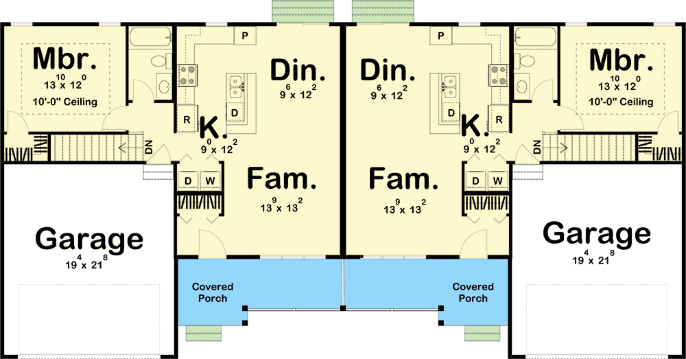 Plan 623015DJ: Multi-family Home Plan with Two 1-Bedroom Units - Floor Plan - Main Level - Cottage, Country, Craftsman, Ranch, Traditional