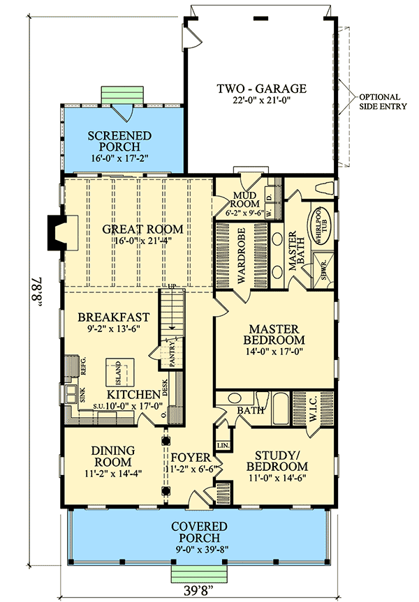 Plan 32597WP: Front and Rear Porches - Floor Plan - Main Level - Country, Southern