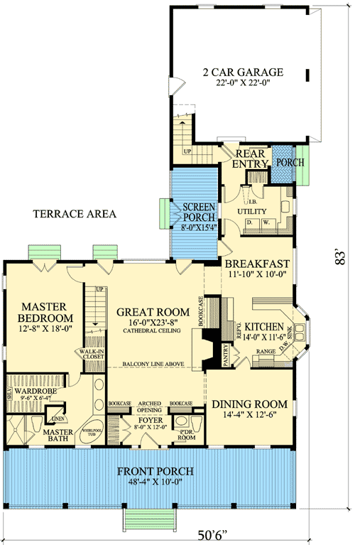 Plan 32601WP: Country Home with Garage Apartment - Floor Plan - Main Level - Country, Southern