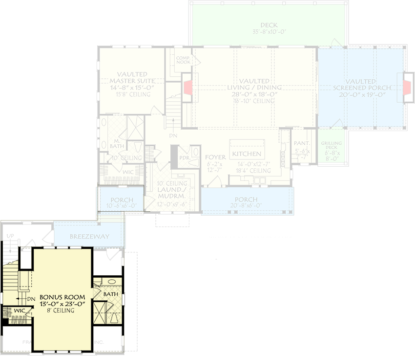Plan 710394BTZ: Country Home Plan for the Sloping Lot with Flex Room Above the Detached Garage - Floor Plan - 2nd Floor - Country, Southern, Traditional