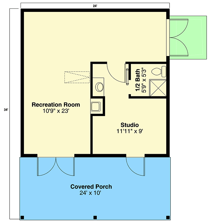 Plan 720051DA: Accessory Work-from-home or Hobby Space with Bath and Shower - Floor Plan - Main Level - Traditional