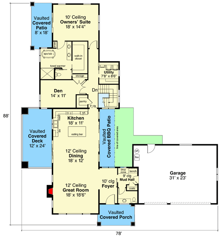 Plan 720055DA: 3-Bed Modern House Plan Designed For Your Side-Sloping Lot - Floor Plan - Main Level - Contemporary, Modern, Northwest, Prairie