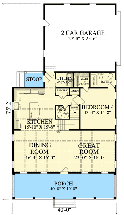Plan 32613WP: Delightful Stacked Porches - Floor Plan - Main Level - Country, New Orleans, Southern