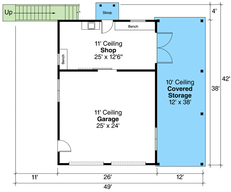 Plan 720053DA: 2-Car Detached Garage with Balcony Off Upstairs Loft - Floor Plan - Main Level - Country, Craftsman, Rustic