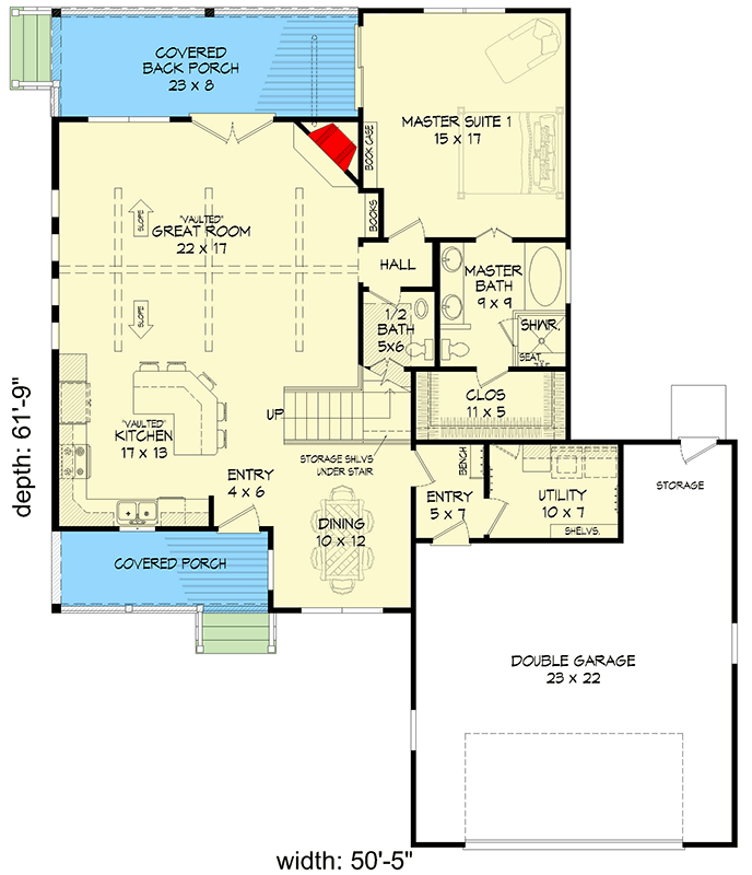 Plan 68778VR: Country Farmhouse Plan with Loft Overlooking the Great Room and an Outdoor Balcony  - Floor Plan - Main Level - Country, Craftsman, Farmhouse, Mountain, New American
