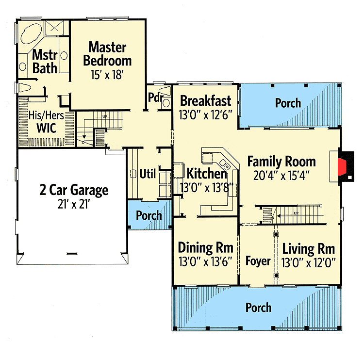 Plan 32617WP: Upper or Lower Master Suites - Floor Plan - Main Level - Southern, Traditional