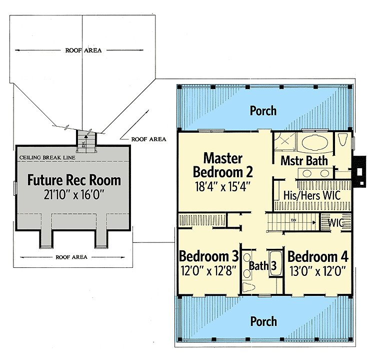 Plan 32617WP: Upper or Lower Master Suites - Floor Plan - 2nd Floor - Southern, Traditional