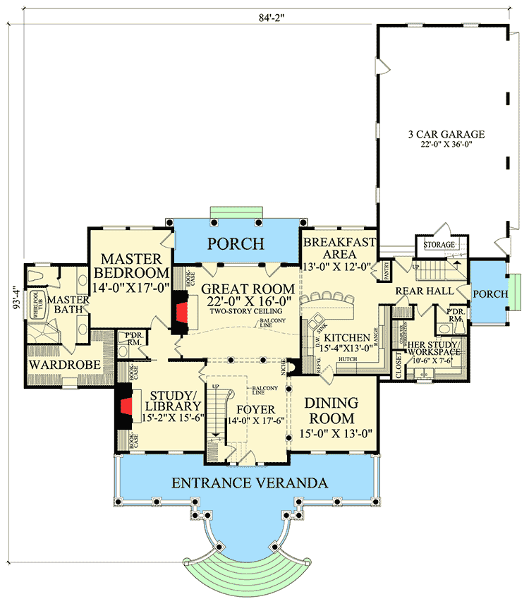 Plan 32618WP: Grand Front Veranda - Floor Plan - Main Level - Shingle, Southern