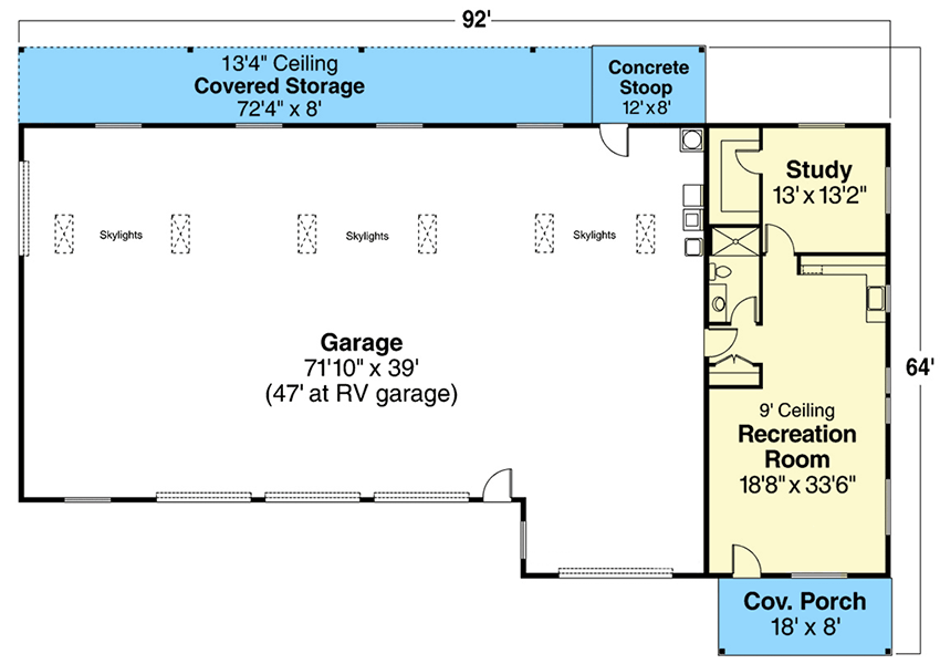 Plan 720067DA: 8-Car Garage with Rec Room and Study - Floor Plan - Main Level - Traditional