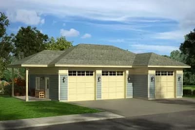 Detached Garage with 3 Bays and a Side Porch