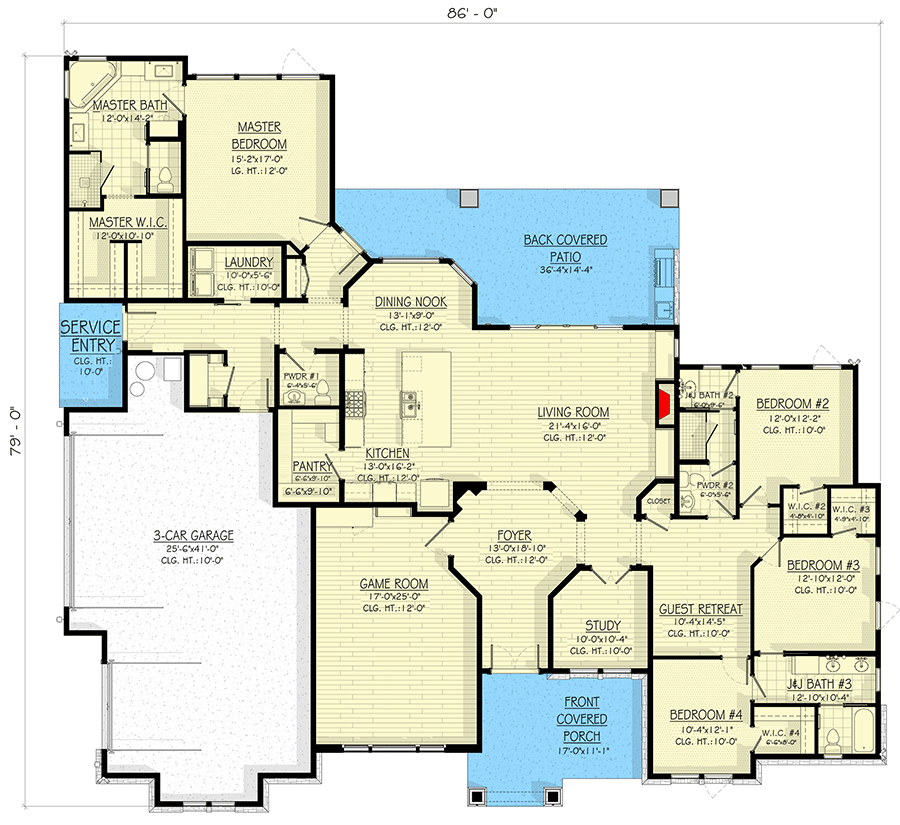 Plan 430079LY:  One-Story Transitional Home Plan with Split-Bed Layout - Floor Plan - Main Level - Contemporary, Hill Country, Transitional