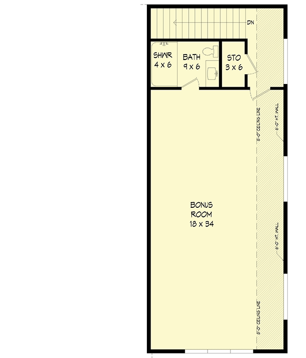 Plan 68781VR: RV Garage with Bonus Space and Bathroom Above - Floor Plan - 2nd Floor - Traditional