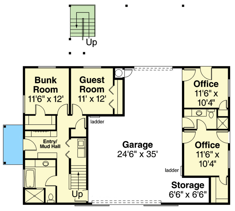 Plan 720077DA: Barndominium Garage Apartment with Home Office and Game Room - Floor Plan - Main Level - Barndominium, Carriage, Country